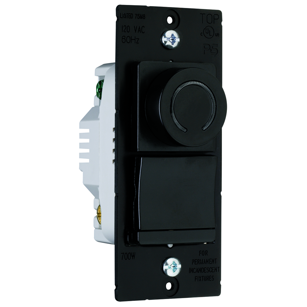 Preset Decorator Rotary Dimmer, Single Pole/3-way/700W with pilot light, Black