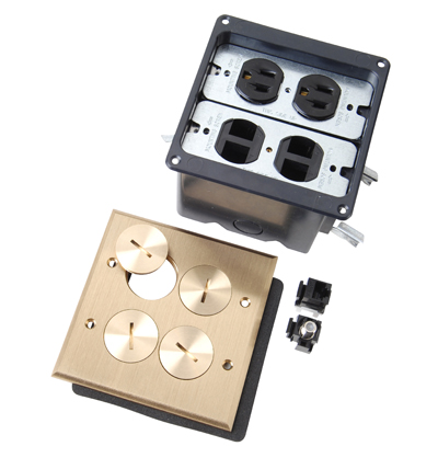 Product image for Pass & Seymour FB2-TR-DRKS4-B Tamper Resistant Floor Box Assembly for Brass Two Gang Wood Sub-Floors