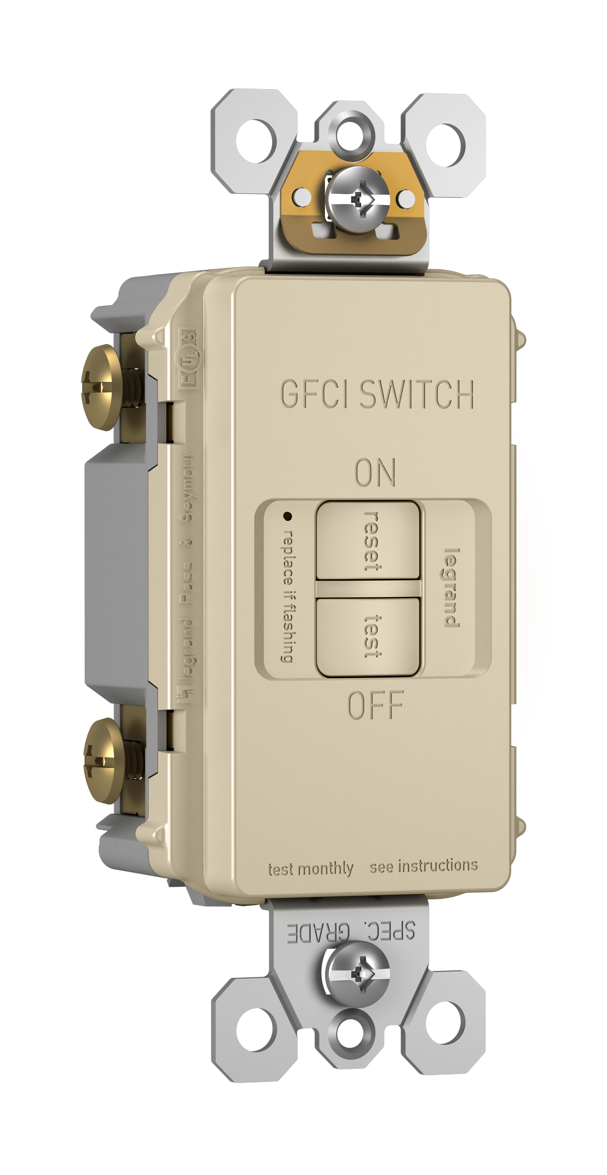 Product image for Pass & Seymour 2087-LA 20A 125V Deadfront Self-Test GFCI Light Almond