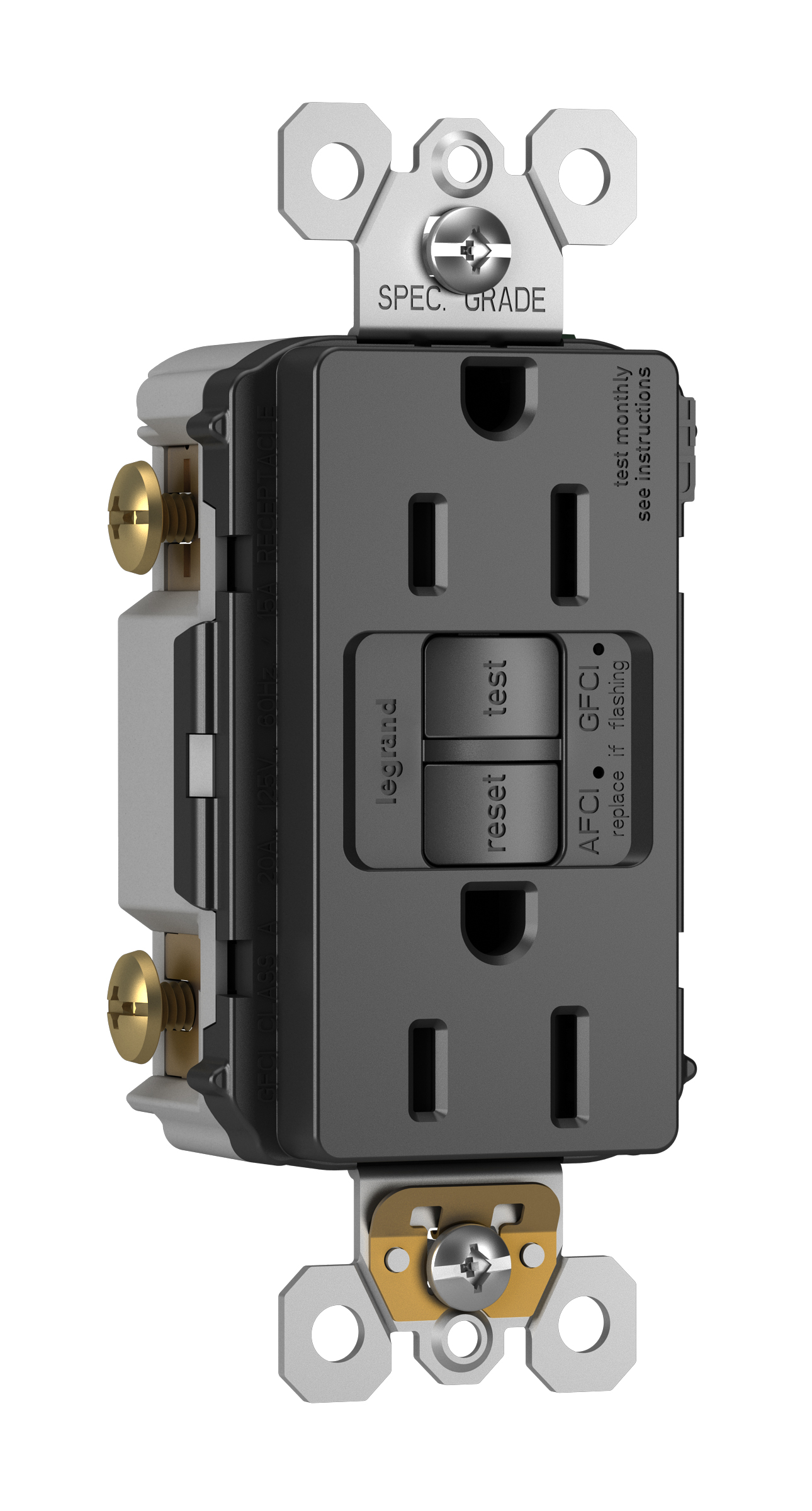 Product image for Pass & Seymour AFGF152TRBK 15A 125V AFCI/GFCI Self-Test Tamper-Resistant Receptacle - Black