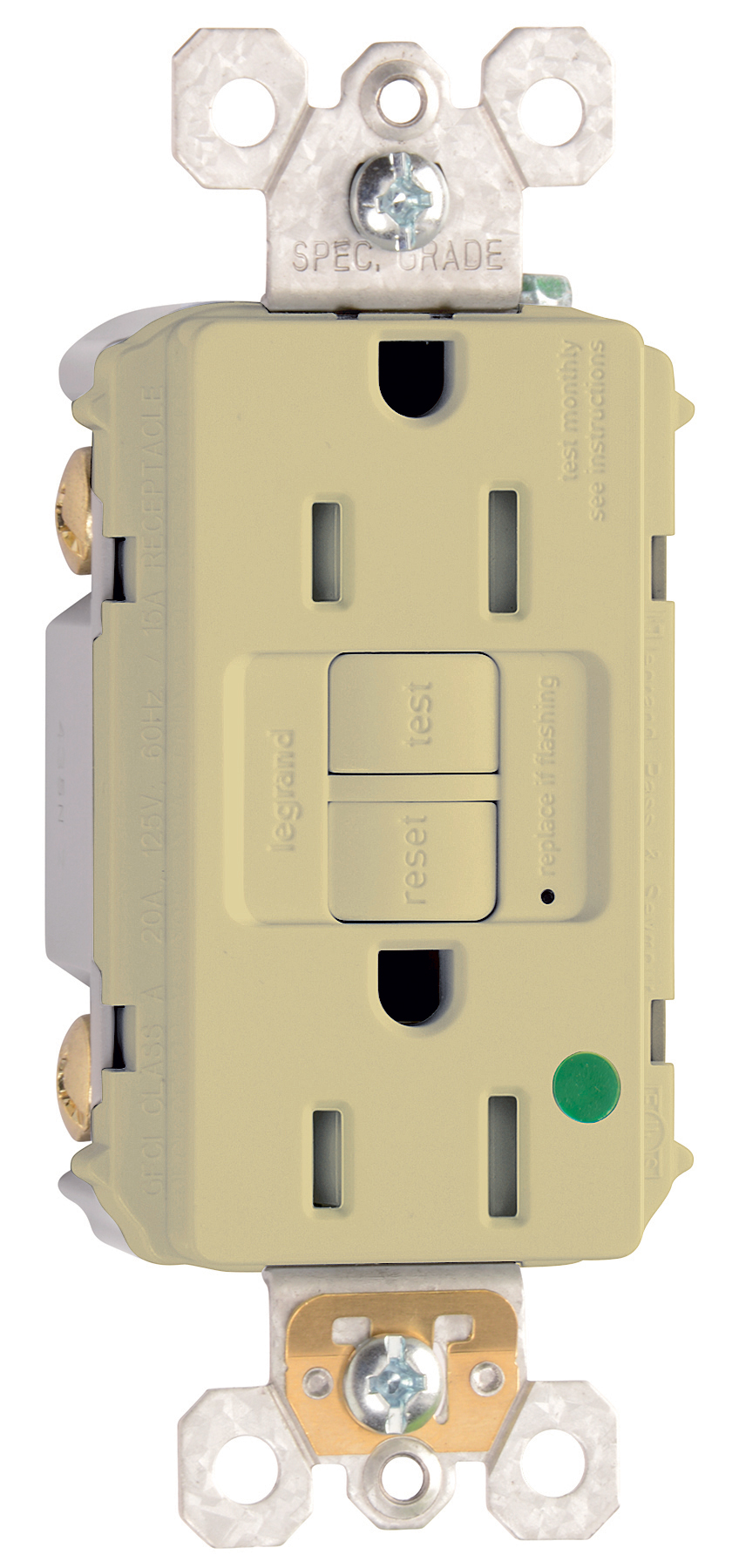Product image for Pass & Seymour 1597-HGTRI 15A 125V Self Test GFCI Hospital Grade Tamper Resistant