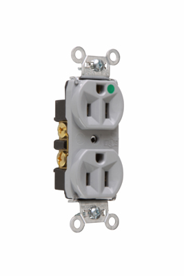 Product image for Pass & Seymour 8200-HGRY Heavy-Duty Hospital Grade Compact Design Duplex Receptacle, Back & Side Wire, 15A 125V - Gray