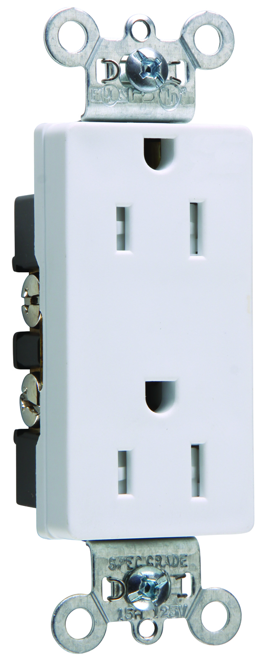 Product image for Pass & Seymour TR26252-W 15A 125V Tamper-Resistant Commercial Grade Decorator Receptacle, White