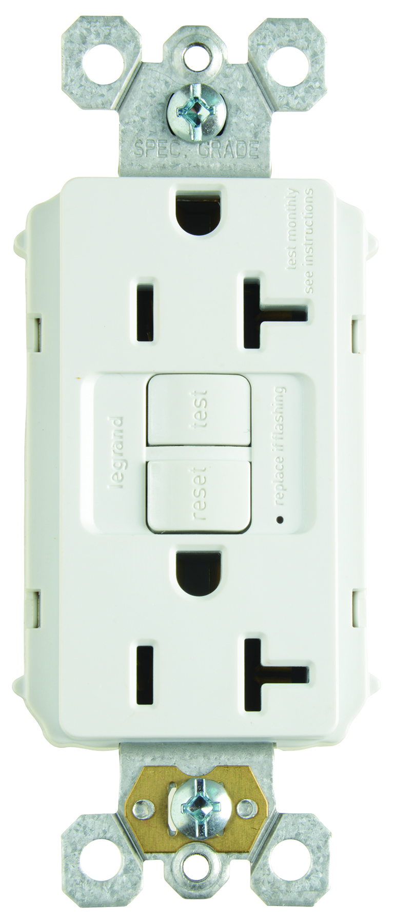 Product image for Pass & Seymour PT2097-W 20A 125V Plugtail Self-Test GFCI Duplex Receptacle - White