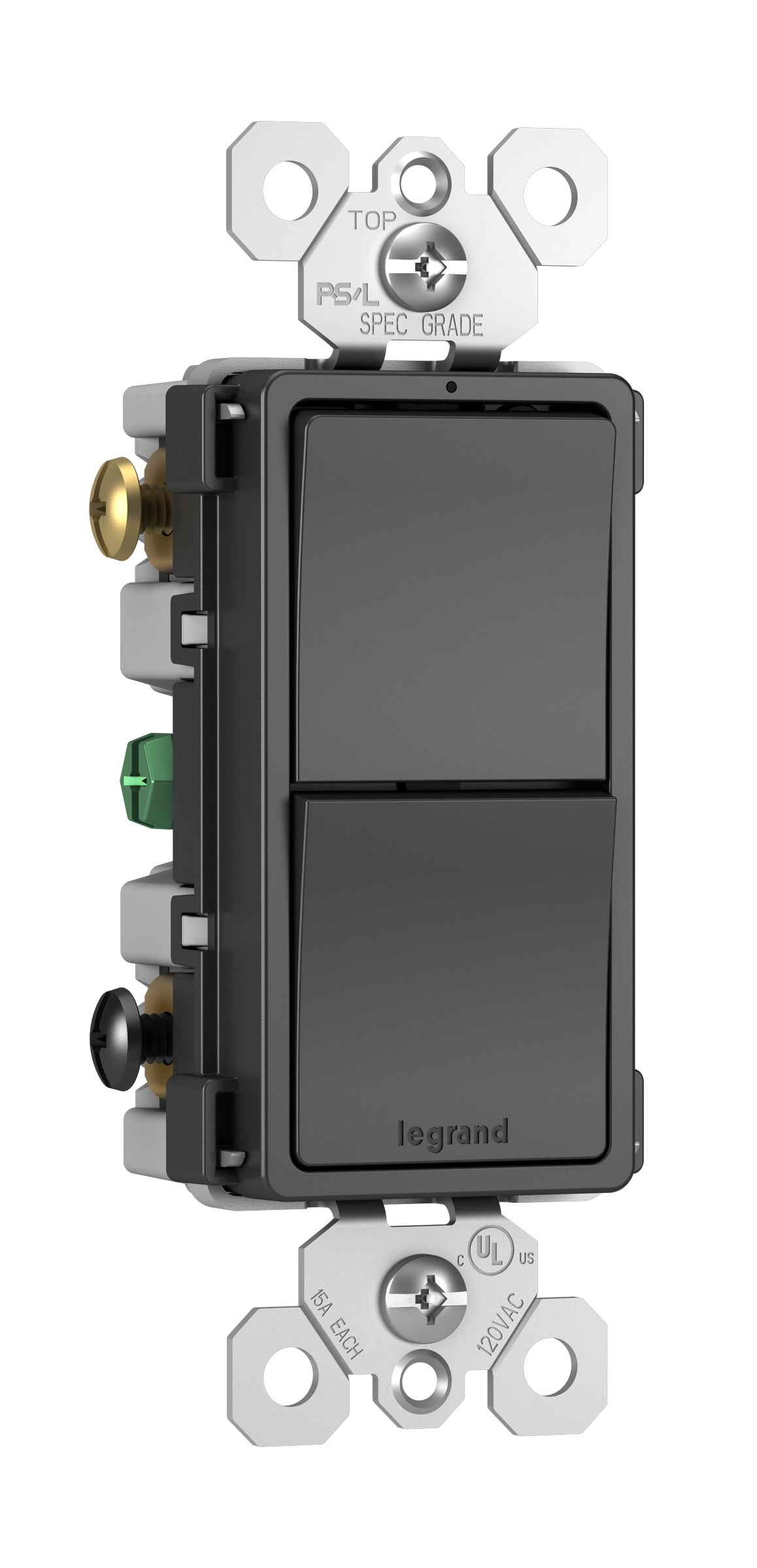 Product image for Pass & Seymour RCD33BK Combination Switch, (2) Single Pole/3-Way, 15A 120V - Black