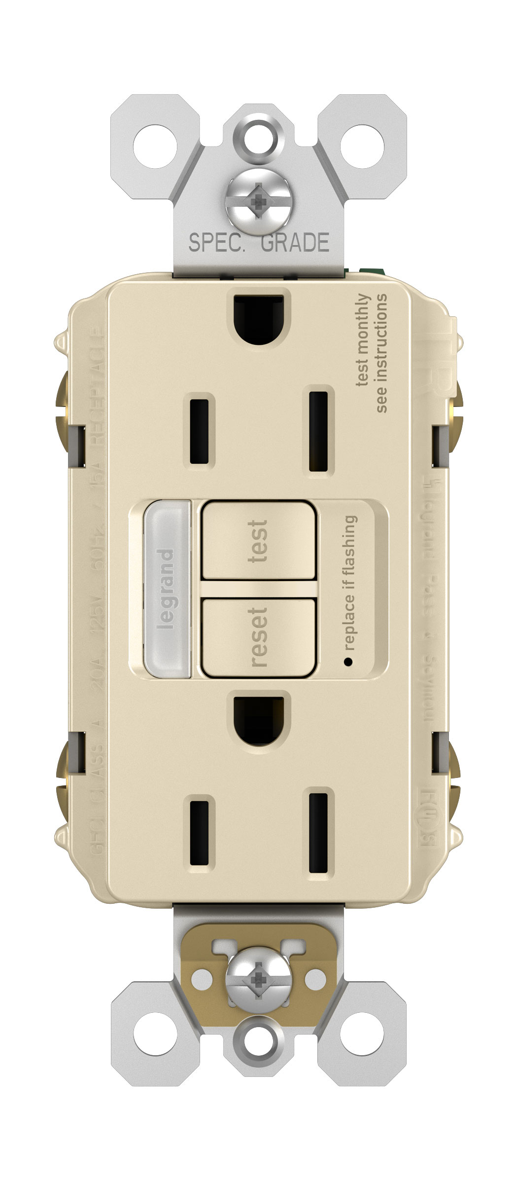 Product image for Pass & Seymour 1597-NTLTRLACC4 15A 125V Self Test Tamper Resistant GFCI with Nightlight Light Almond