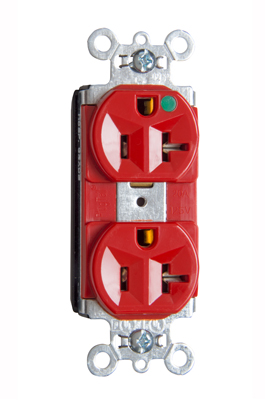 Product image for Pass & Seymour PT-8300HRED 125 Volt 20 Amp Heavy Duty Hospital Grade Duplex Receptacle