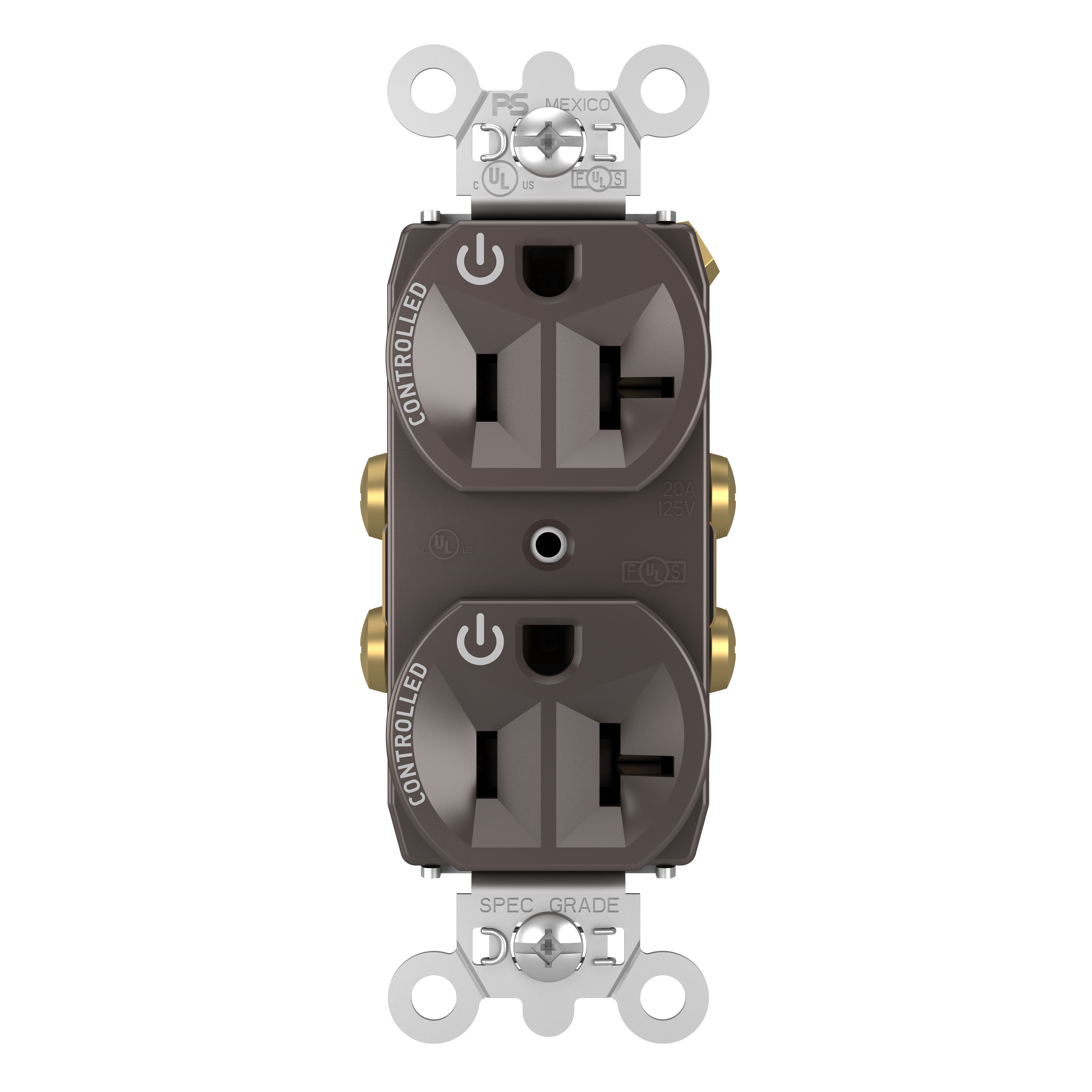 Product image for Pass & Seymour 5362CD 20A 125V Dual Control Duplex Outlet - Brown