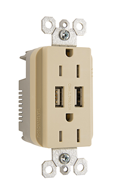 Product image for Pass & Seymour TM-826USBICC6 15/3.1 Amp 125 VAC NEMA 5-15R Ivory Decorator Combination Receptacle and USB Charger