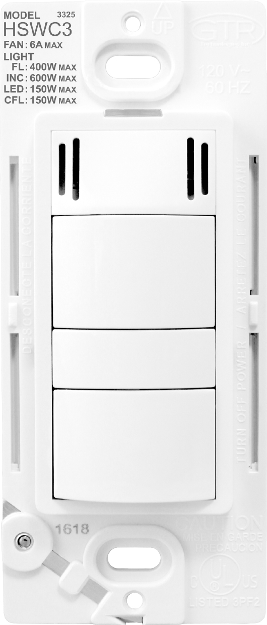 Product image for Pass & Seymour HSWC3W 6A/600W Dimmer and Fan Control Humidity Sensor - White