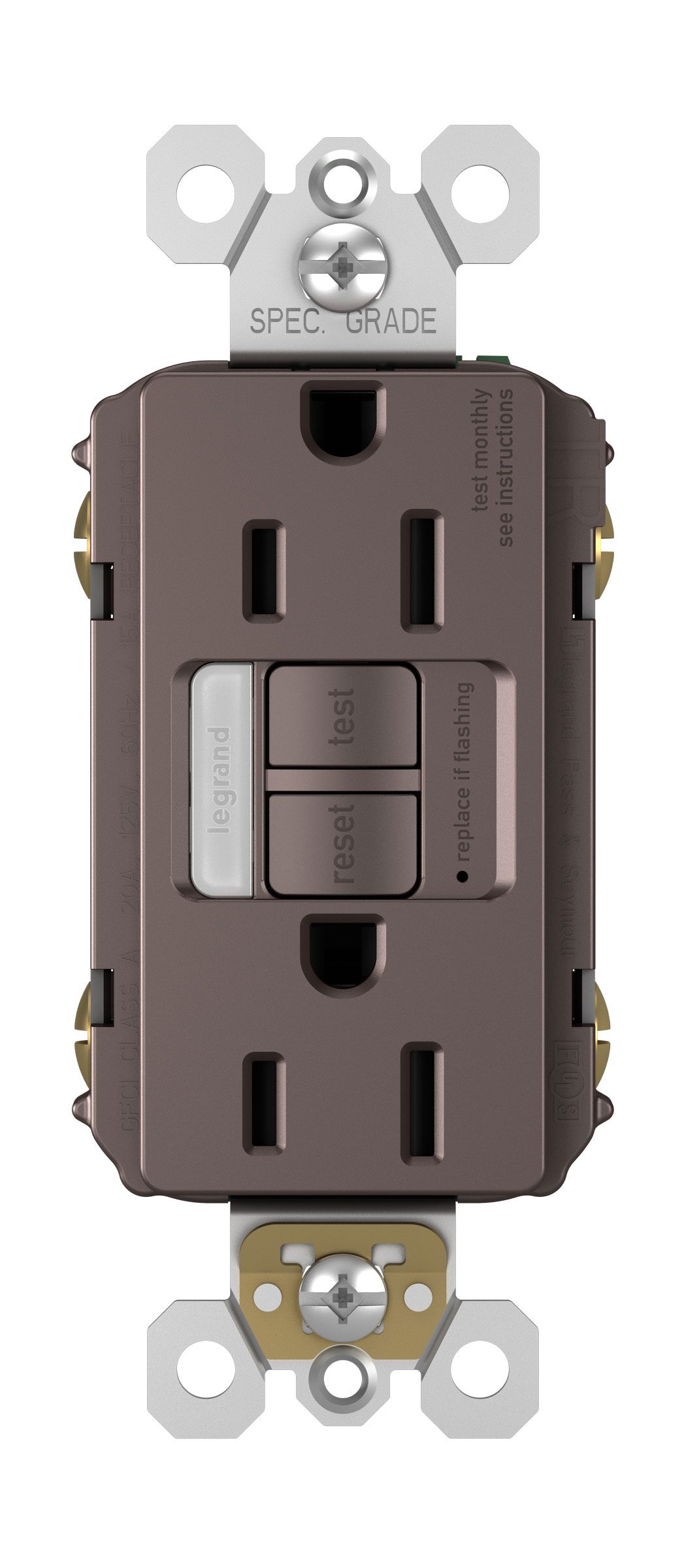 Product image for Pass & Seymour 1597-NTLTRDBCC4 15A 125V Self Test Tamper Resistant GFCI with Nightlight Dark Bronze