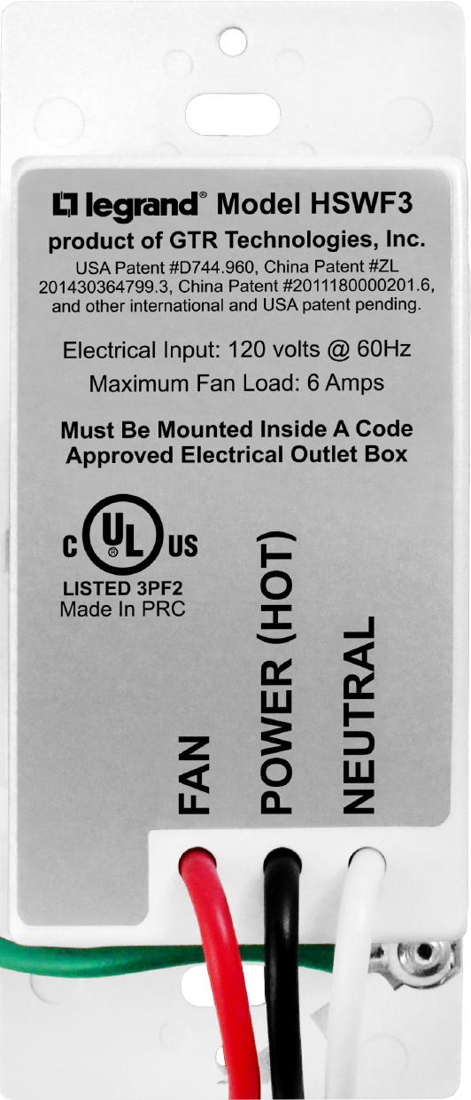 Product image for Pass & Seymour HSWF3W 6A Fan Control Humidity Sensor - White