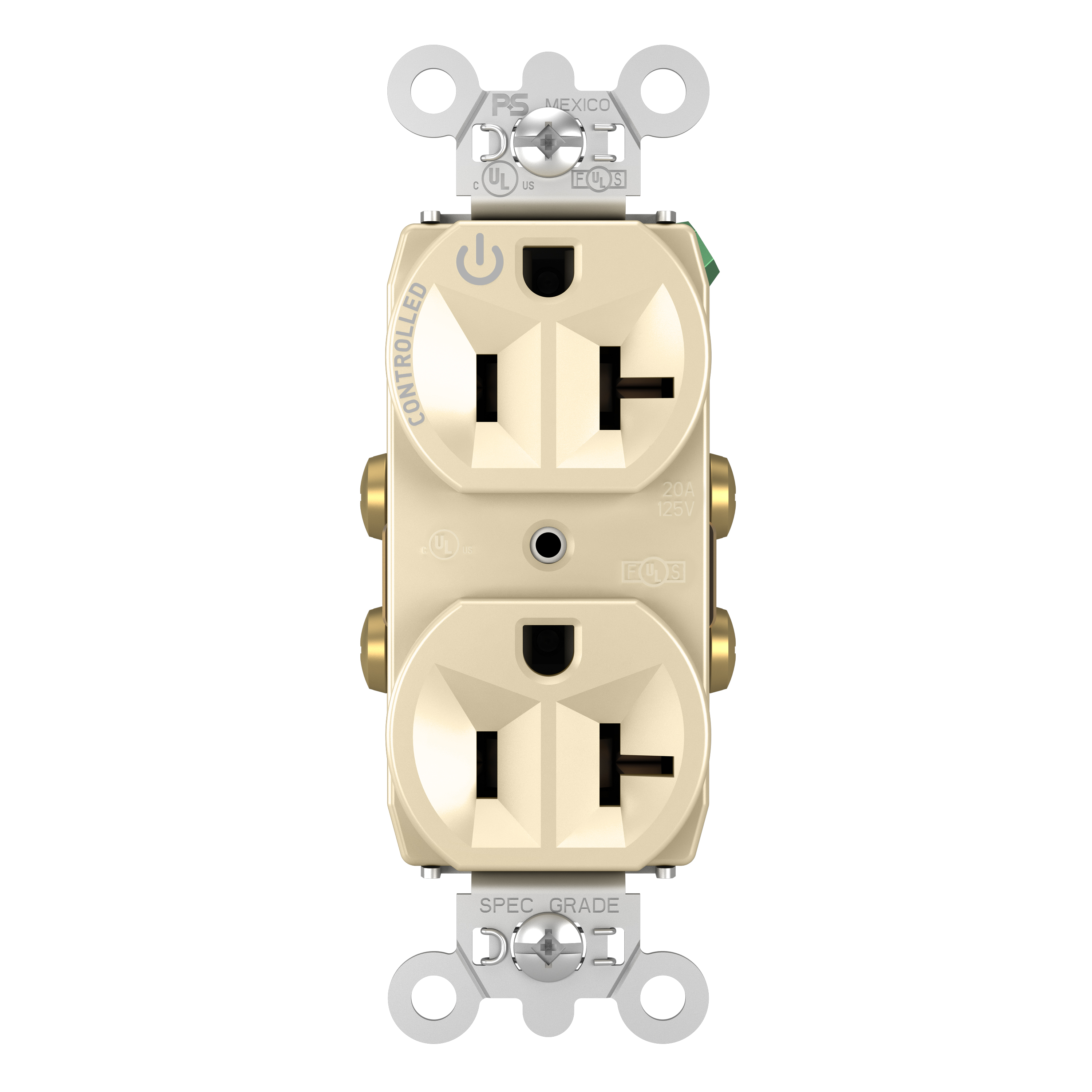 Product image for Pass & Seymour 5362CH-I 20A 125V Half-Controlled Duplex Receptacle, Back & Side Wire - Ivory