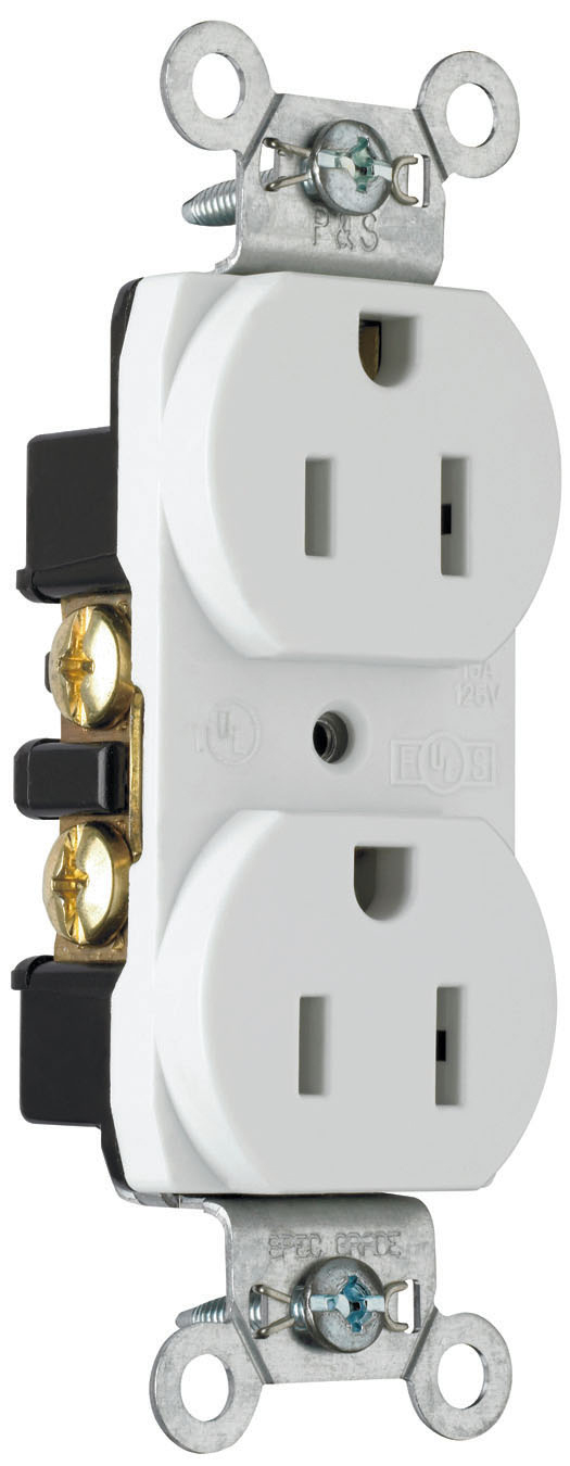 Product image for Pass & Seymour CRB5262-SGRY Construction Spec Grade Smooth Face Duplex Receptacle, Back & Side Wire, 15A 125V - Gray