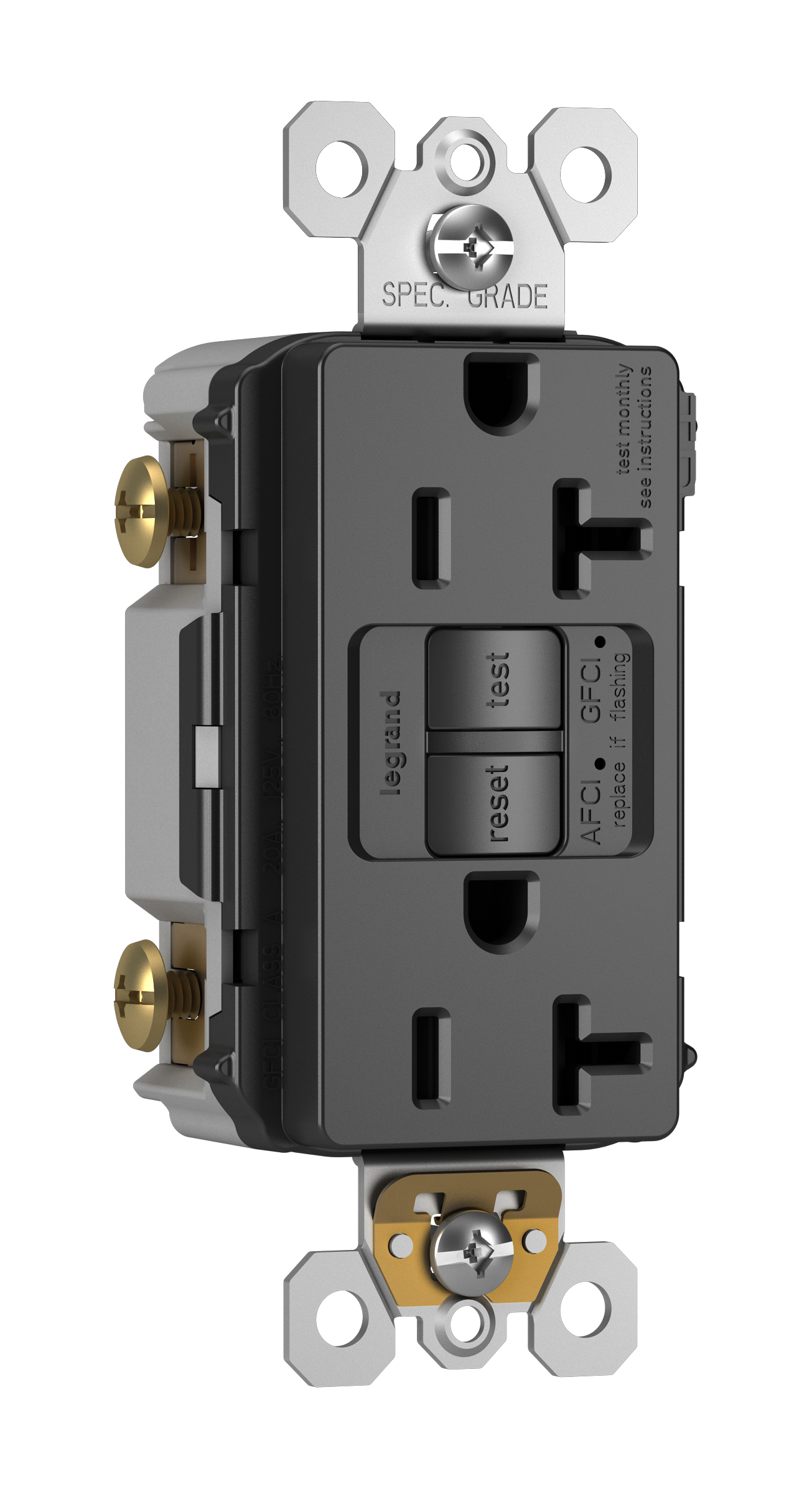 Product image for Pass & Seymour AFGF202TRBK 20A 125V AFCI/GFCI Self-Test Tamper-Resistant Receptacle - Black