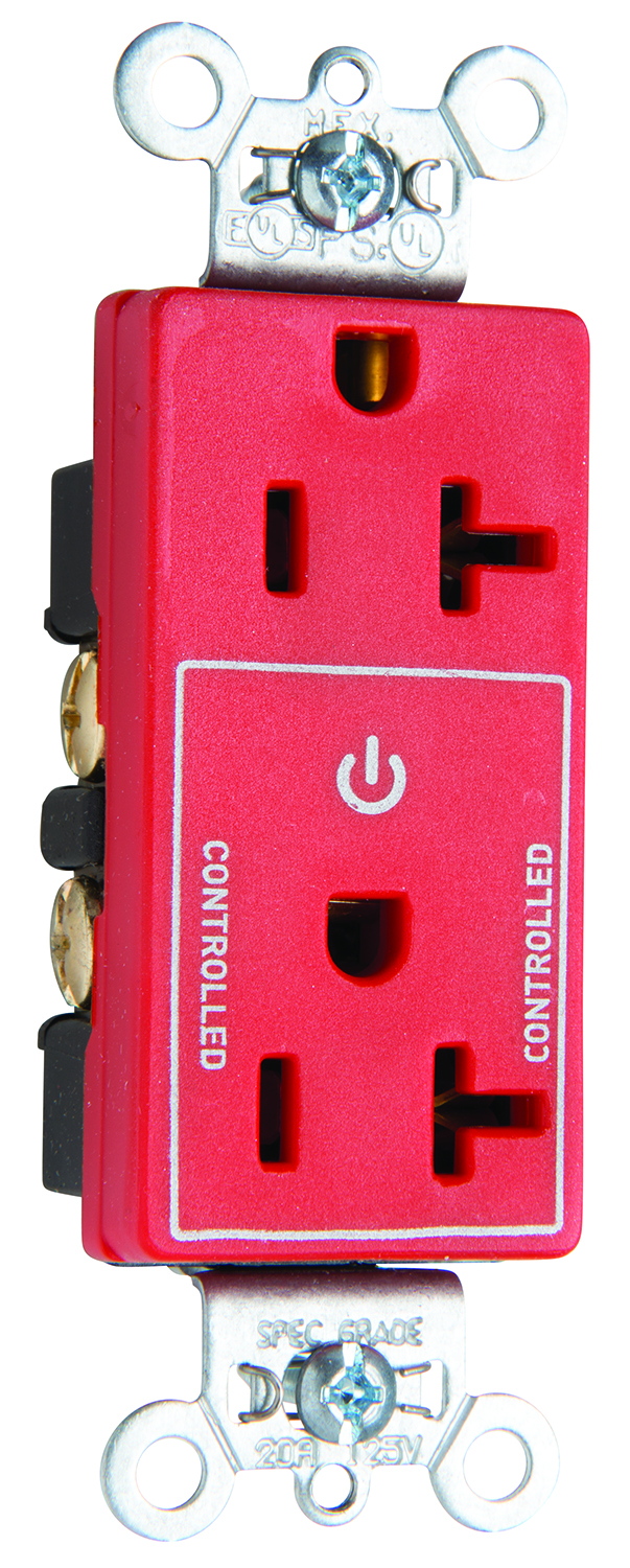 Product image for Pass & Seymour 26352CHRED 20A 125V Half Controlled Plug Load Duplex Outlet Red