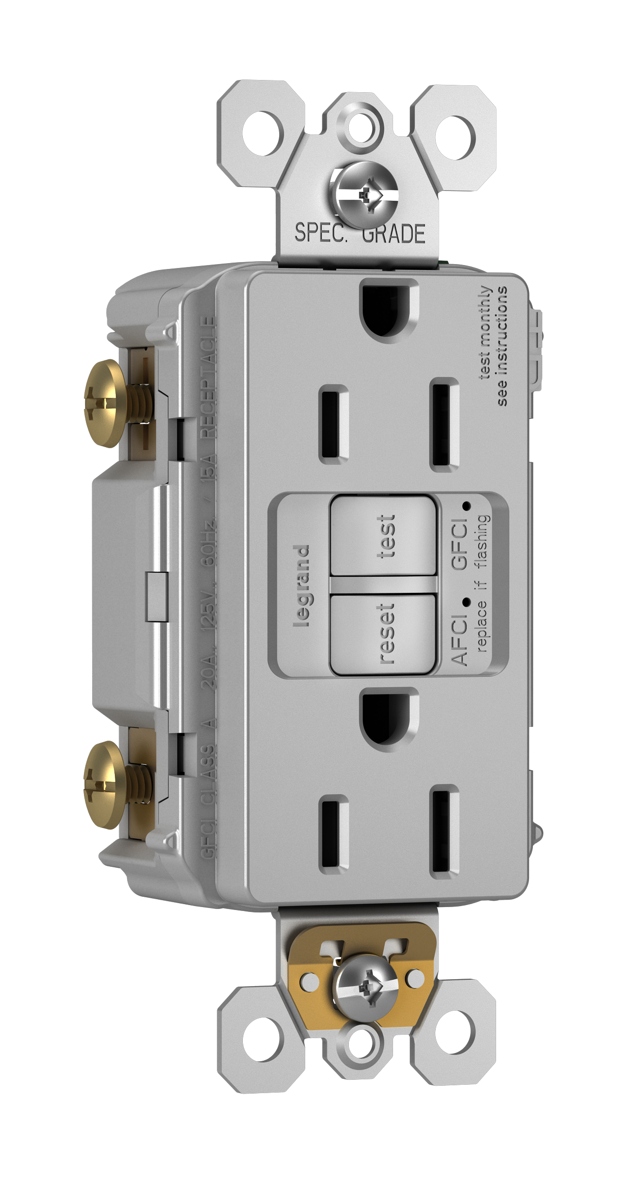 Product image for Pass & Seymour AFGF152TRGRY 15A 125V AFCI/GFCI Self-Test Tamper-Resistant Receptacle - Gray