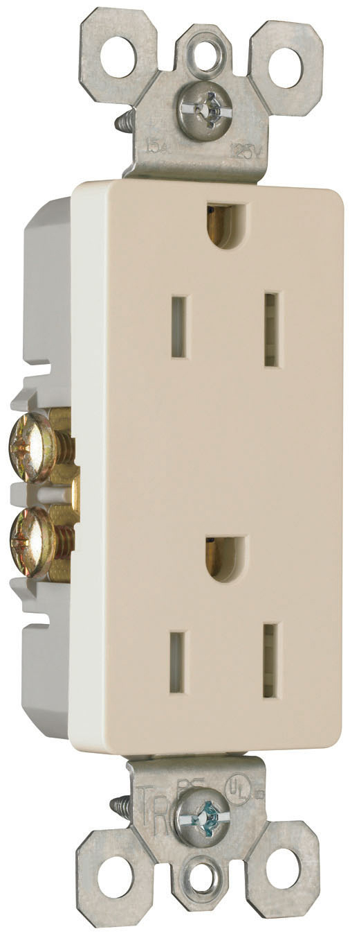 Product image for Pass & Seymour 885-TRSLA radiant® Decorator Tamper-Resistant Receptacle, Self-Grounding, 15A 125V (5-15R), Light Almond