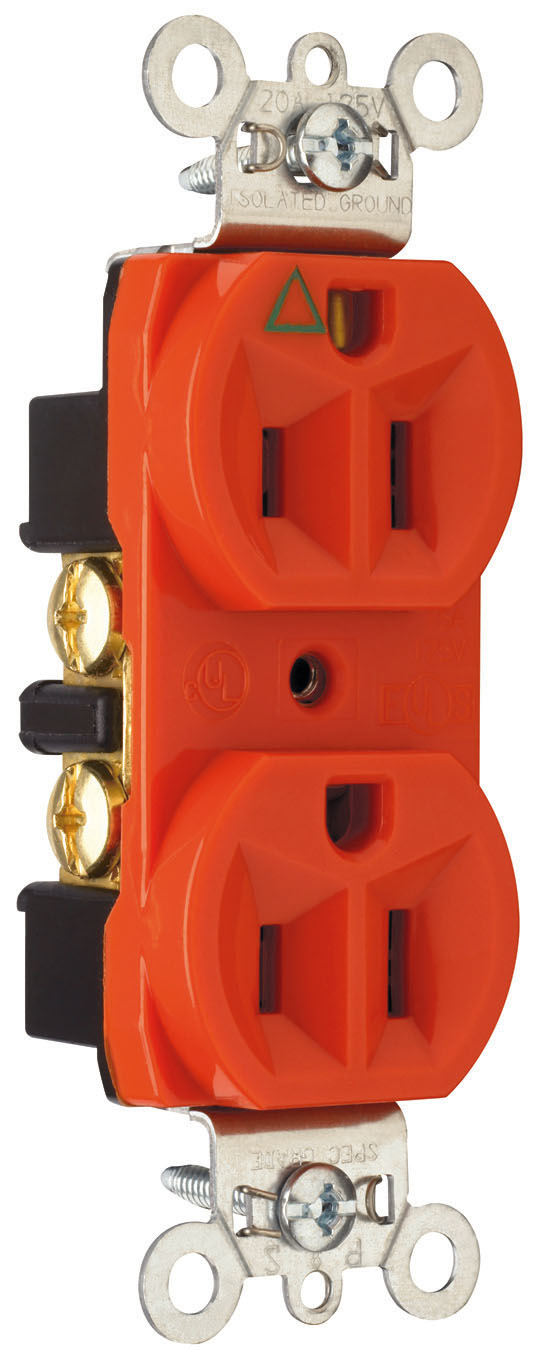 Product image for Pass & Seymour IG5262-RED Isolated Ground Heavy-Duty Spec Grade Duplex Receptacle, Back & Side Wire, 15A 125V - Red