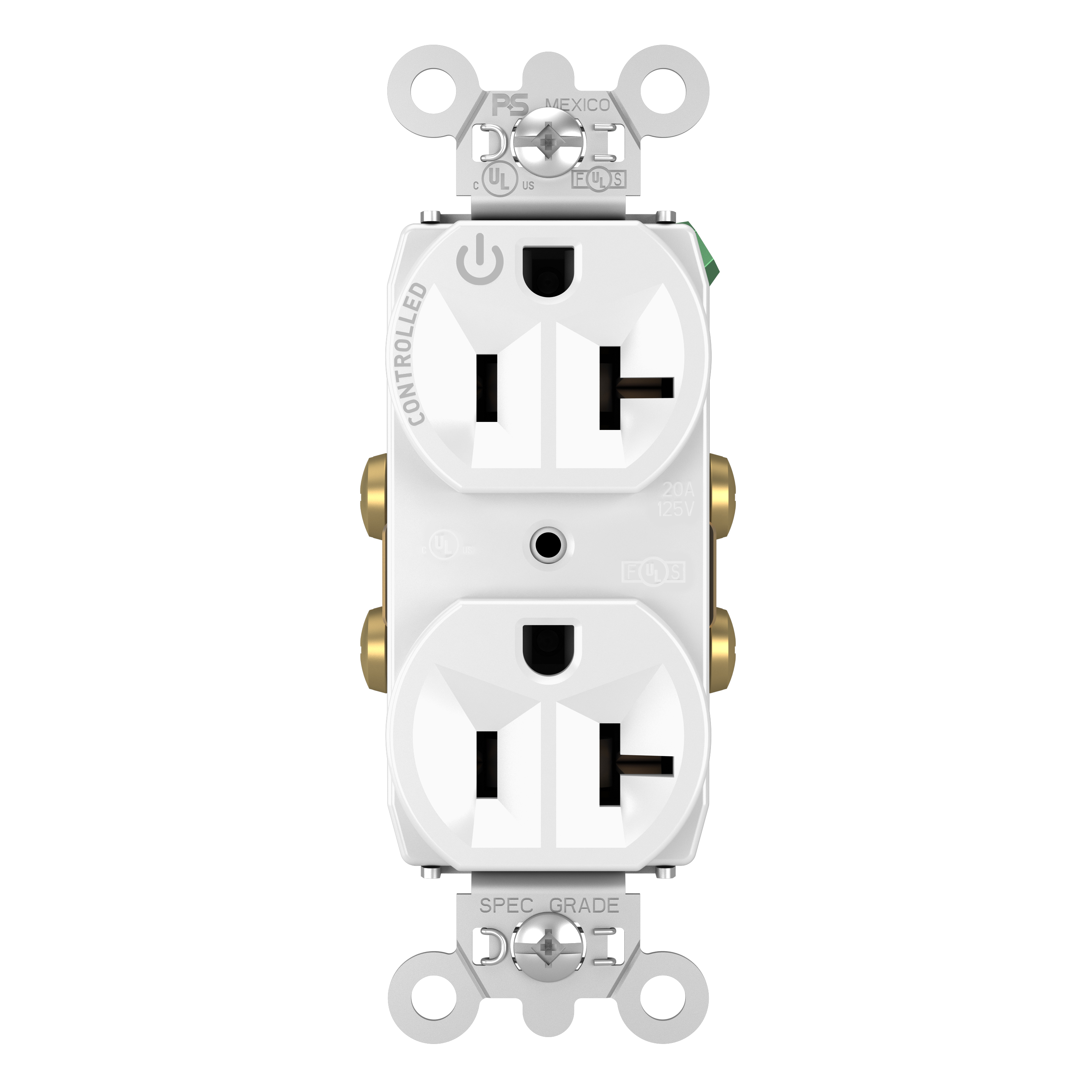 Product image for Pass & Seymour 5362CH-W 20A 125V Half-Controlled Duplex Receptacle, Back & Side Wire - White