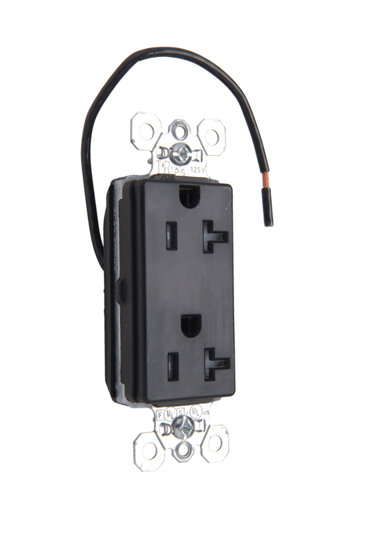 Product image for Pass & Seymour PTTR26362CDBK PlugTail™ Dual Control Tamper-Resistant Decorator Receptacle, 20A 125V - Black