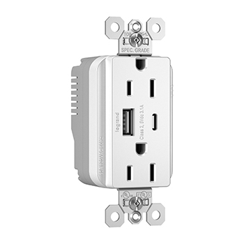 Pass & Seymour PTTR15ACUSBW 15A USB Commercial Specification Grade Charging Receptacle - White