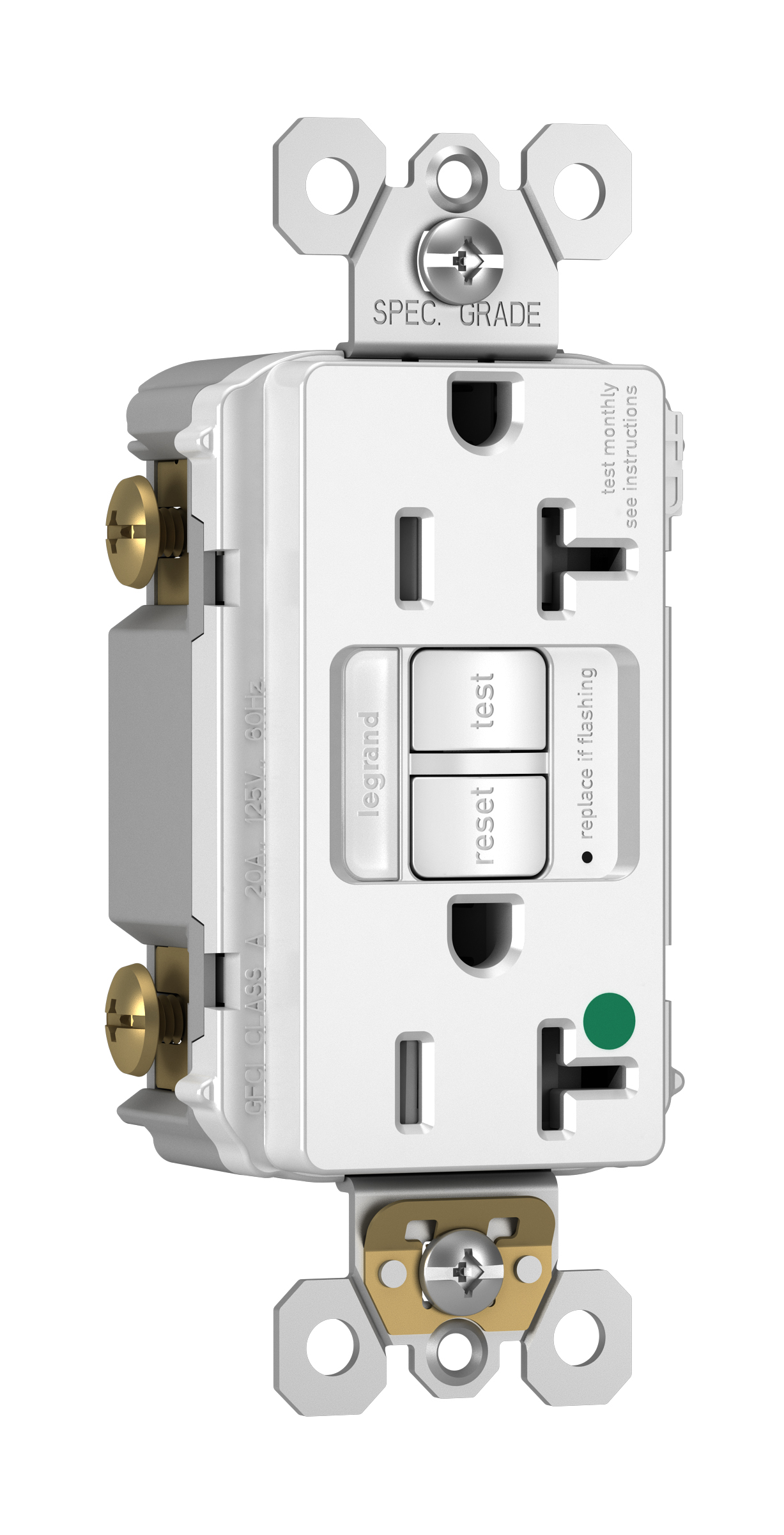Product image for Pass & Seymour 2097-HGNTLTRW 20A 125V Self-Test Tamper-Resistant Hospital Grade GFCI w/Nightlight - White