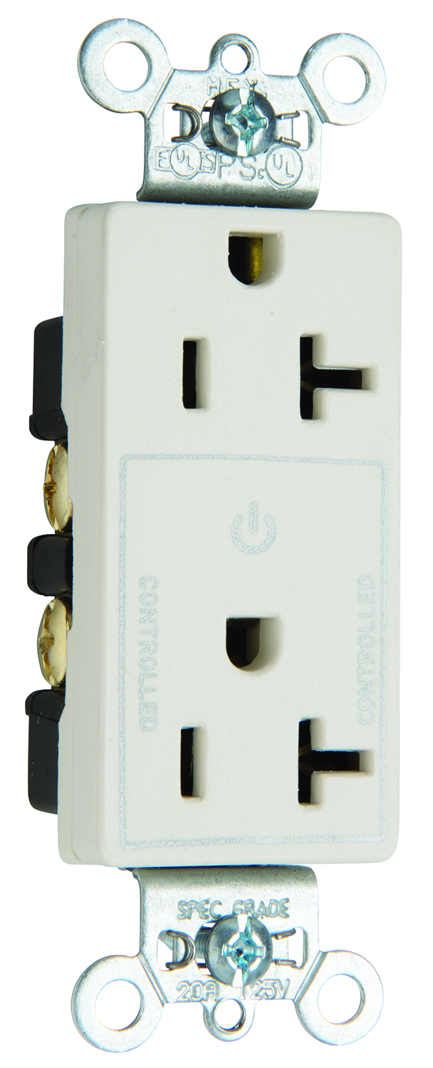Product image for Pass & Seymour 26352-CHW 20A 125V Half Controlled Plug Load Duplex Outlet White