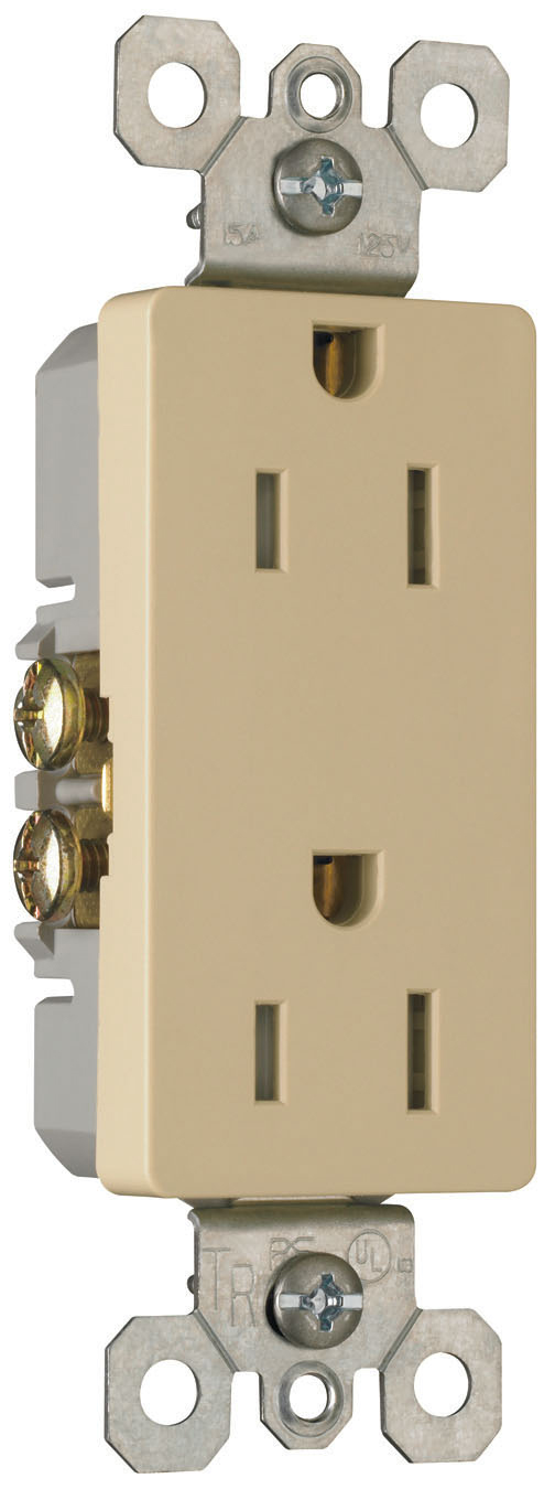 Product image for Pass & Seymour 885-TRSI radiant® Decorator Tamper-Resistant Receptacle, Self-Grounding, 15A 125V (5-15R), Ivory