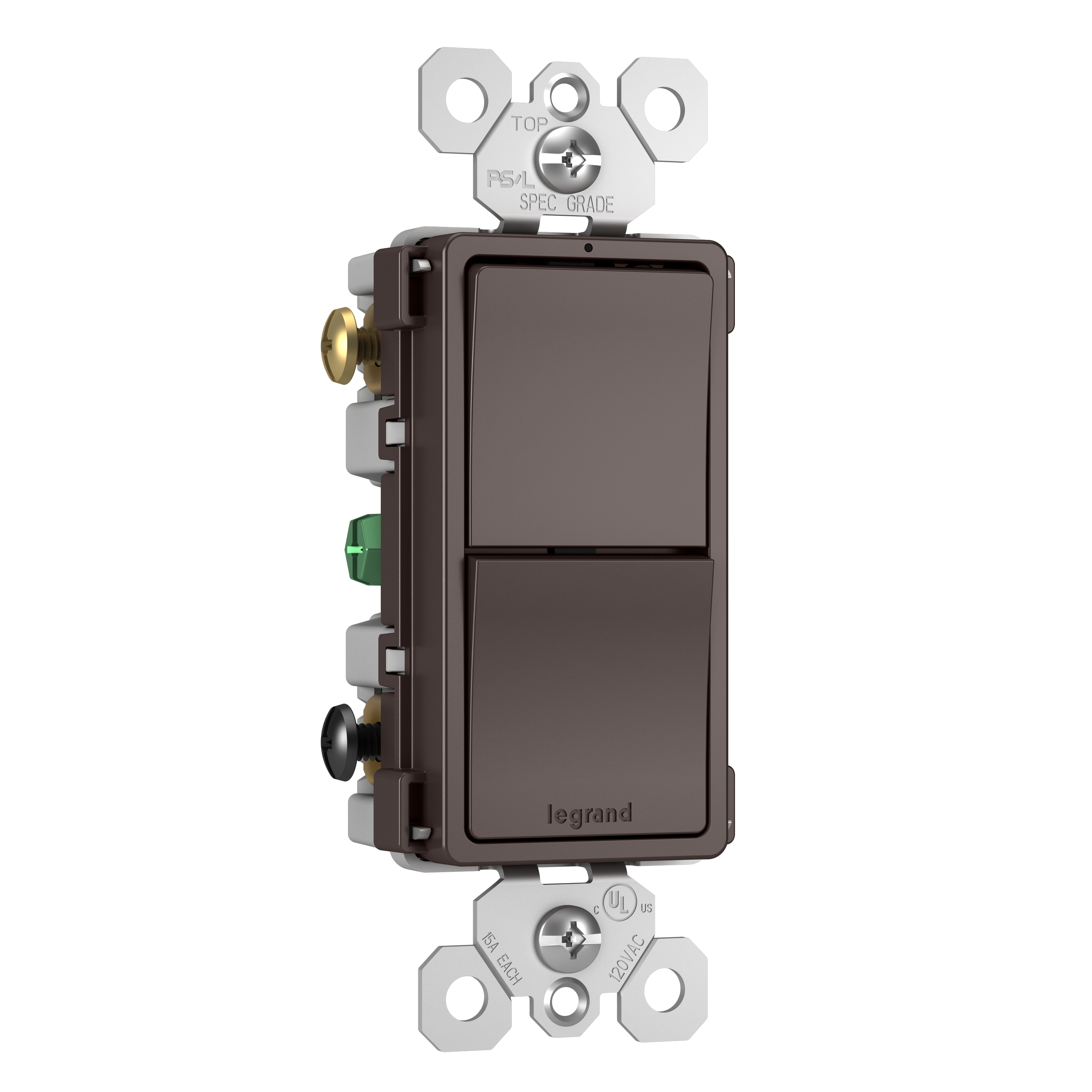 Product image for Pass & Seymour RCD33 Combination Switch, (2) 3-Way, 15A 120V - Brown