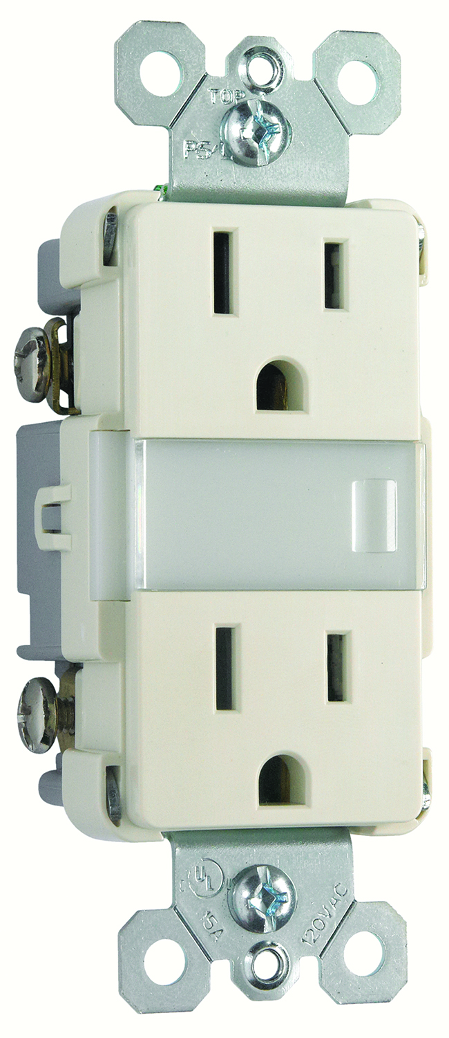 Product image for Pass & Seymour NTL-885TRLACC6 15A 125V Tamper-Resistant Duplex Outlet w/ LED Night Light - Light Almond