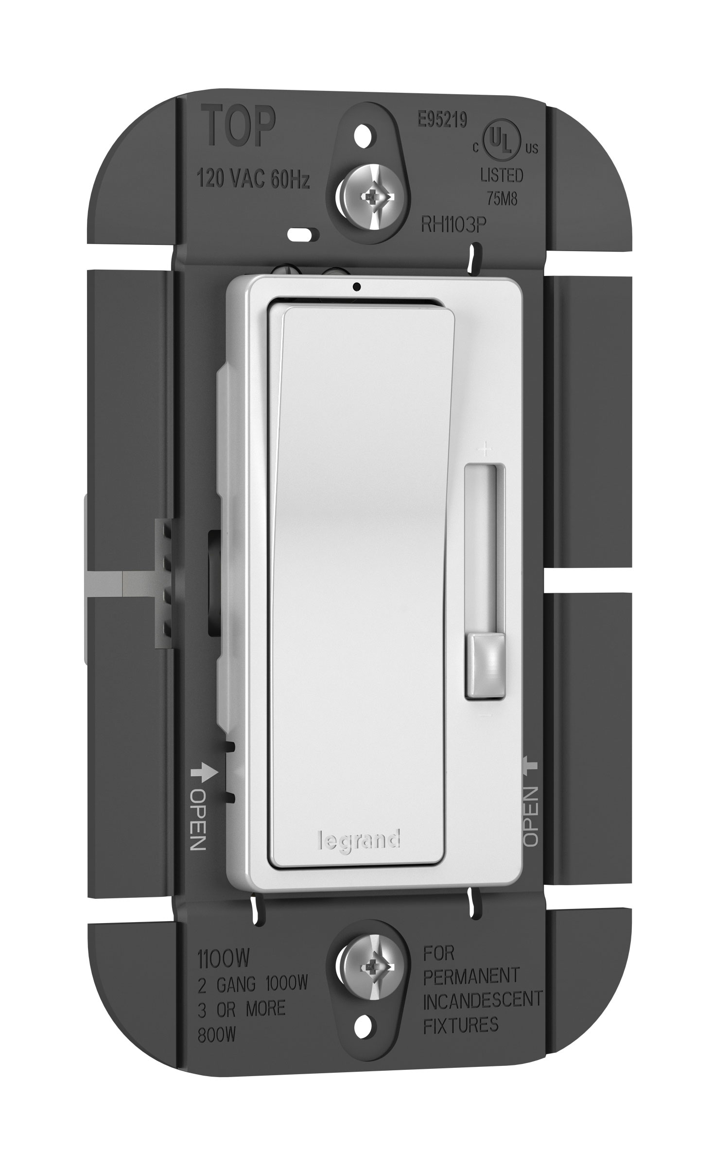 Product image for Pass & Seymour RH1103PW Radiant Incandescent Single Pole/3-Way Dimmer, 1100W 120V - White