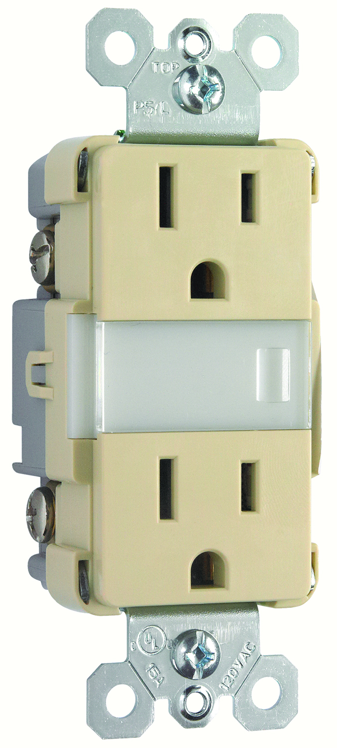 Product image for Pass & Seymour NTL-885TRICC6 15A 125V Tamper-Resistant Duplex Outlet w/ LED Night Light - Ivory