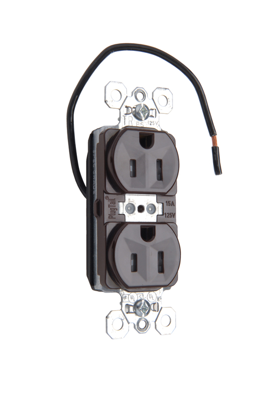 Product image for Pass & Seymour PTTR5262CD PlugTail™ Dual Control Tamper-Resistant Receptacle, 15A 125V - Brown