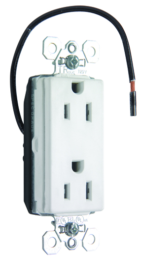 Product image for Pass & Seymour PTTR26262CDW PlugTail™ Dual Control Tamper-Resistant Decorator Receptacle, 15A 125V - White