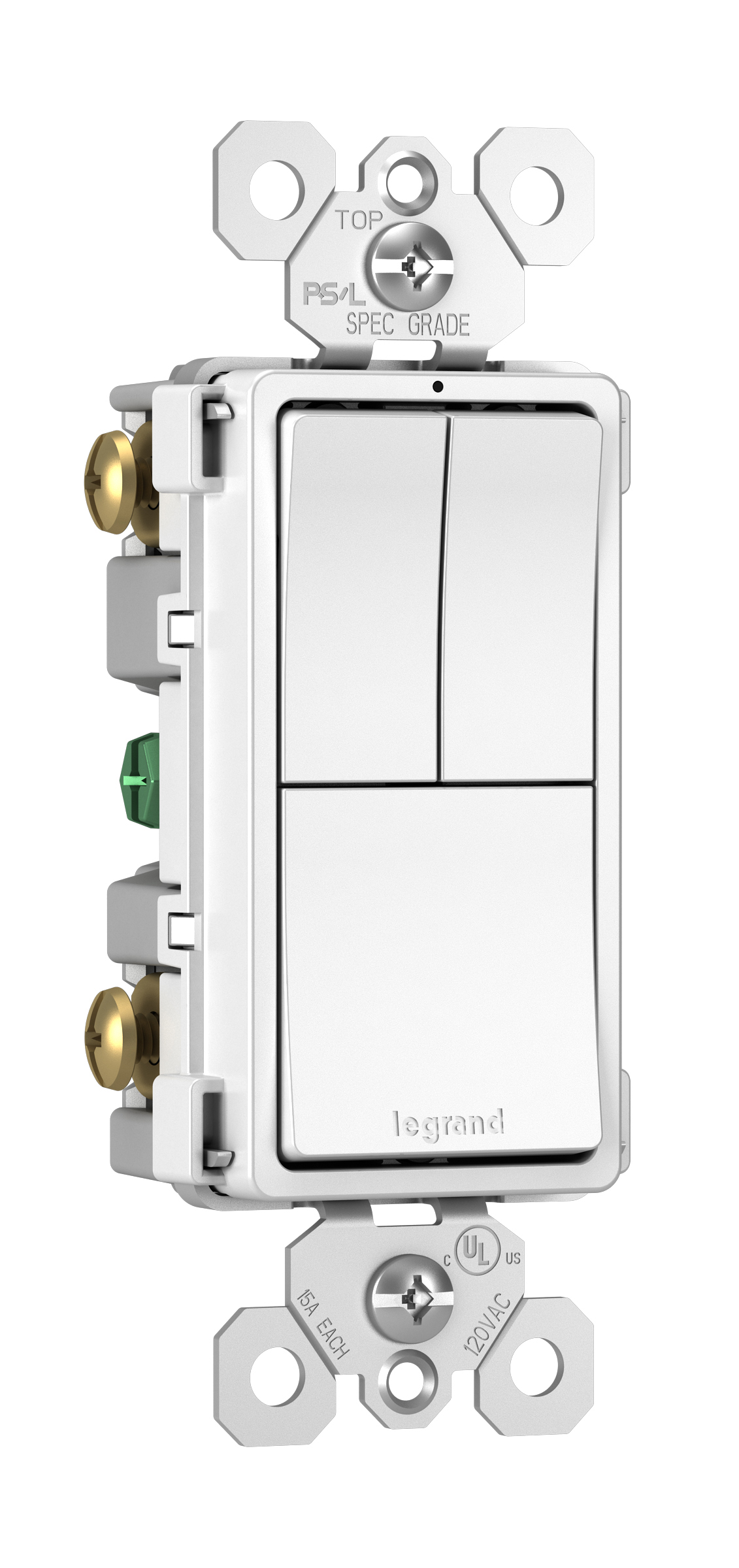 Product image for Pass & Seymour RCD113W Radiant Combination (2) Single Pole and (1) 3-Way Switches, 15A 120V - White