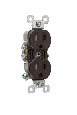 Product image for Pass & Seymour 3232-TRS Tamper-Resistant, Duplex Self-Grounding Receptacle. 15 amp, 125 V. Brown
