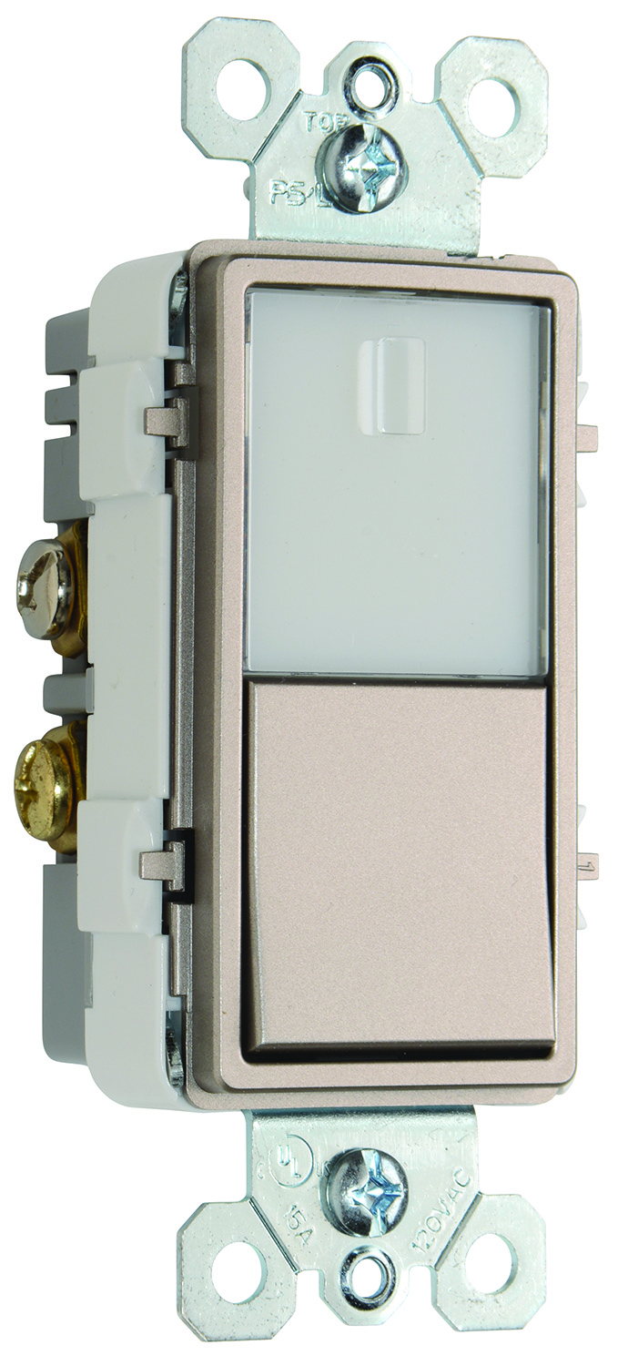 Product image for Pass & Seymour NTL-873NICC6 15A 120V Single Pole/3-Way Switch w/ LED Night Light - Nickel Finish