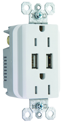 Product image for Pass & Seymour TM-826USBWCC6 Decorator Combination 15A 125V Duplex Outlet With Two Usb Chargers, White