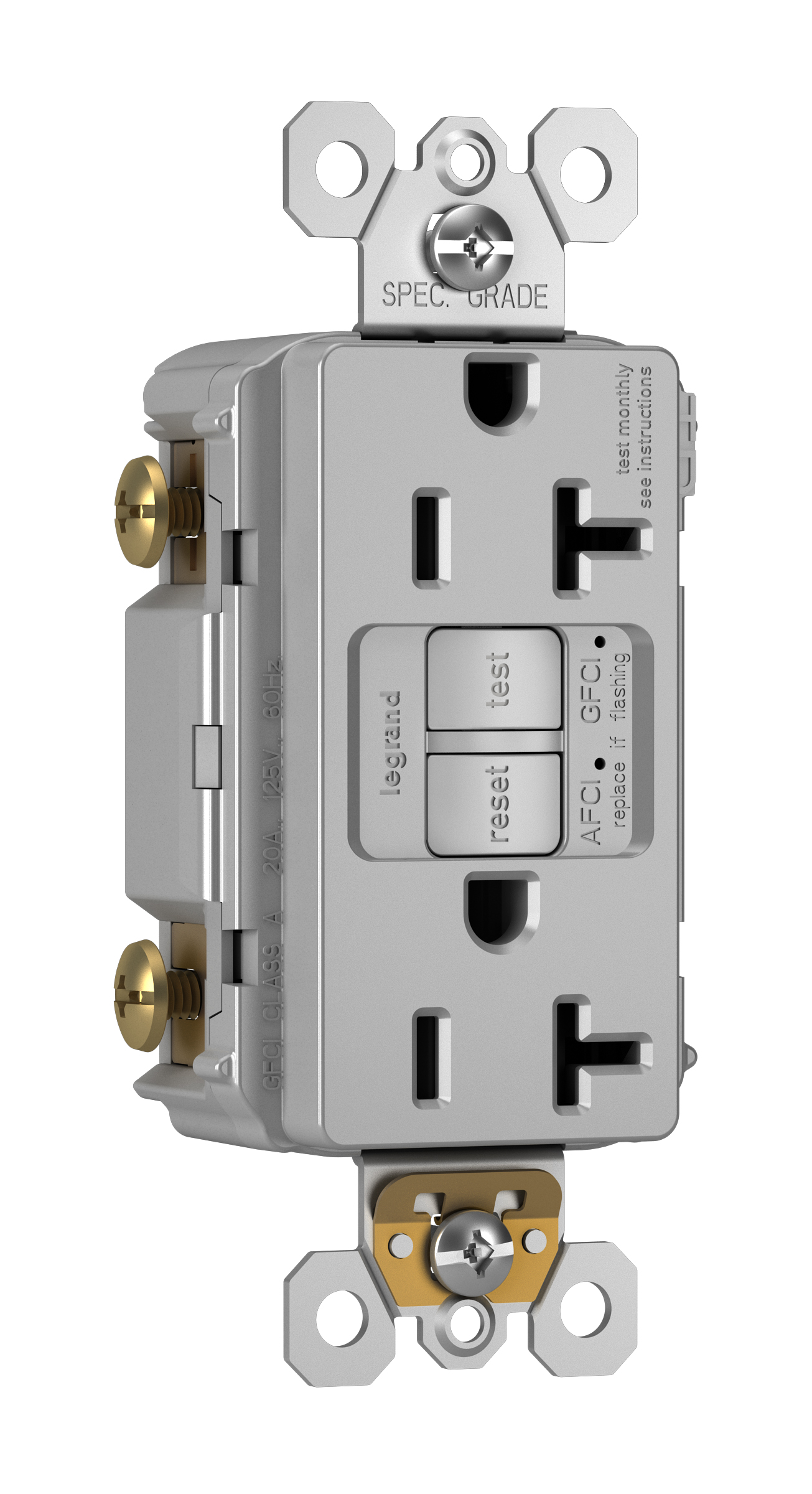 Product image for Pass & Seymour AFGF202TRGRY 20A 125V AFCI/GFCI Self-Test Tamper-Resistant Receptacle - Gray