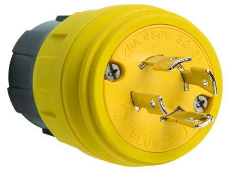 Product image for Pass & Seymour 28W76 30A 3P4W 480V Watertight Locking Plug, NEMA 4X/6P IP67 (L16-30P) - Yellow