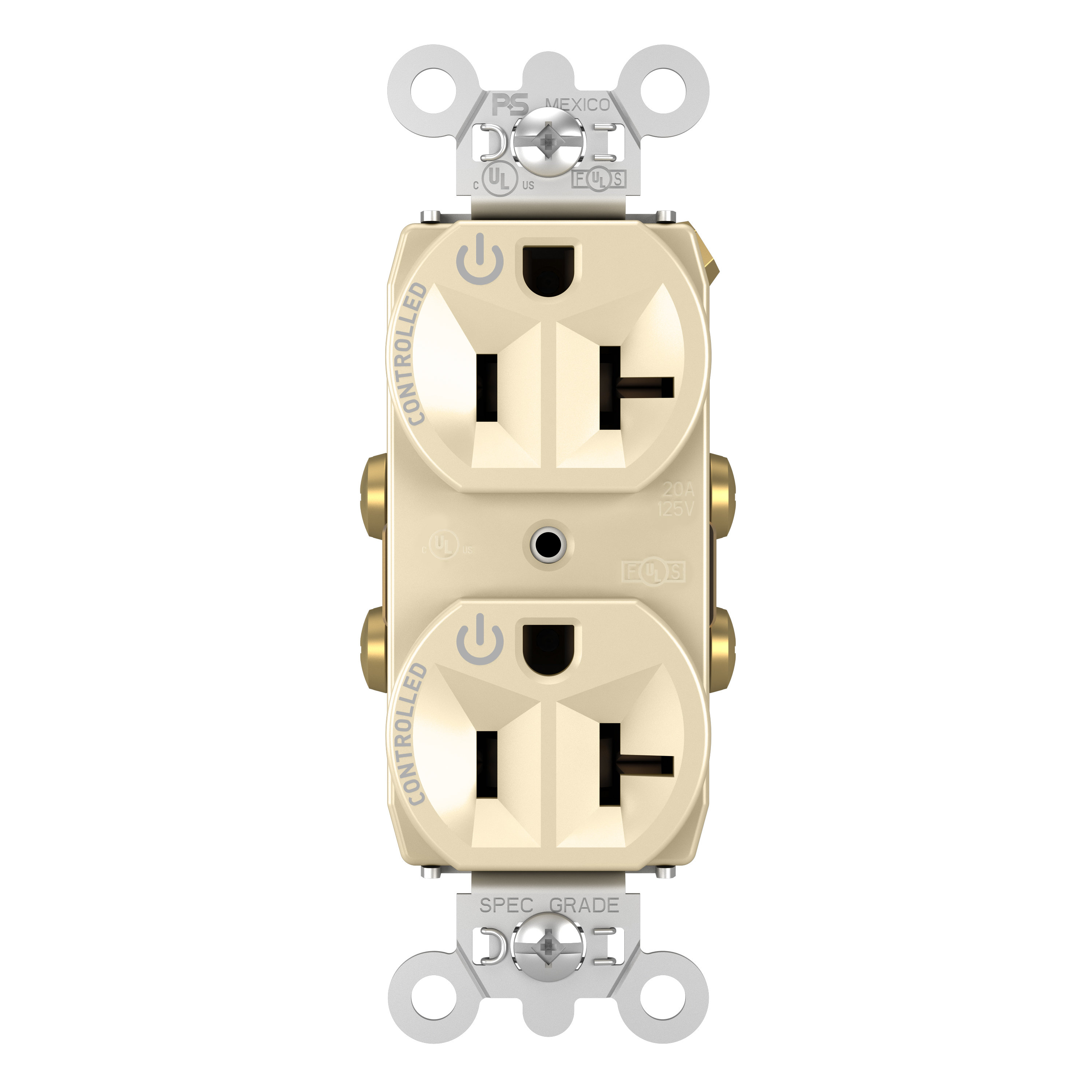 Product image for Pass & Seymour 5362CD-I 20A 125V Dual Control Duplex Outlet - Ivory