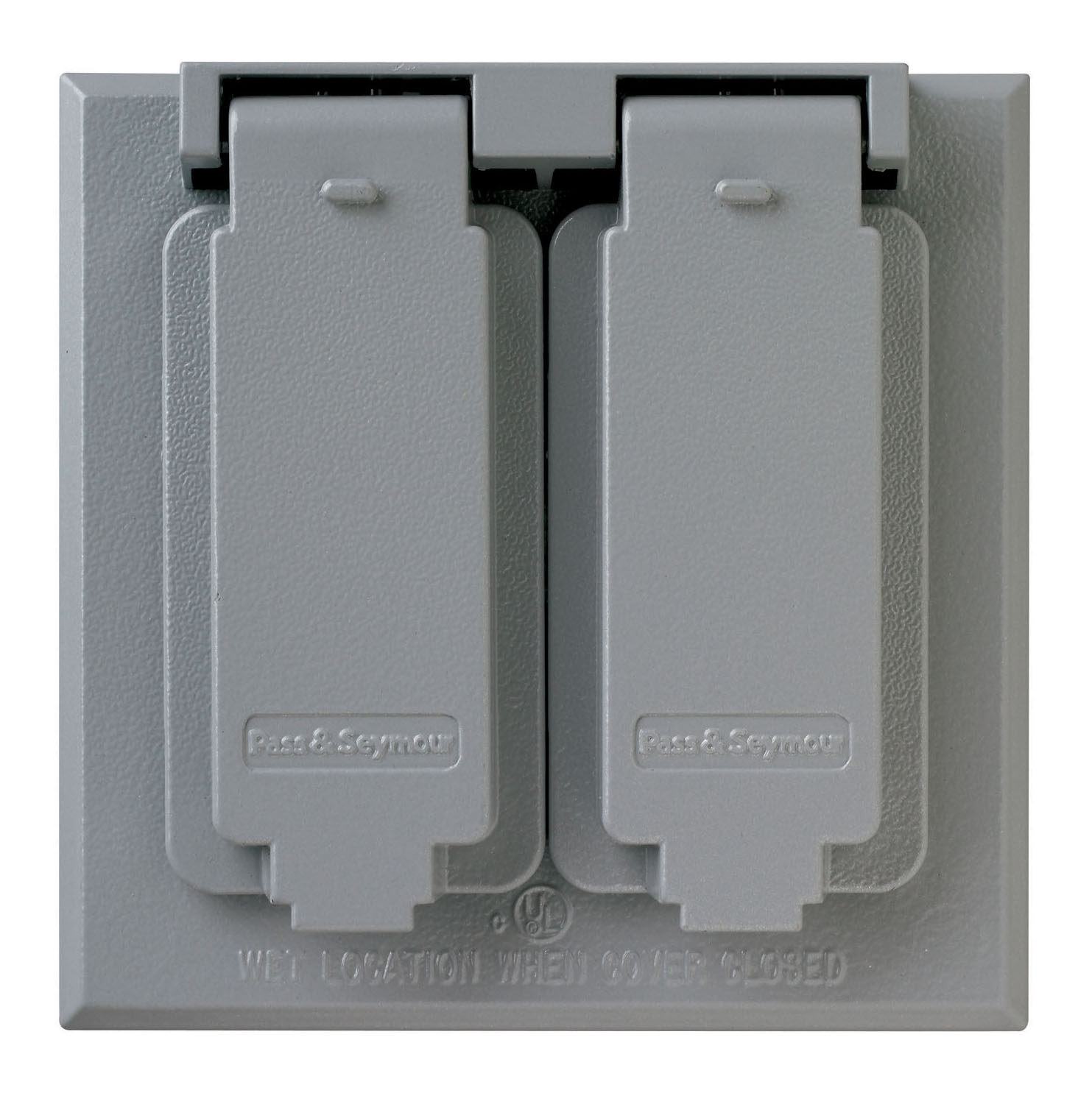 Product image for Pass & Seymour CA8GJ 1-Gang Gray Die-Cast Zinc Duplex Receptacle Self Closing Weatherproof Box Cover
