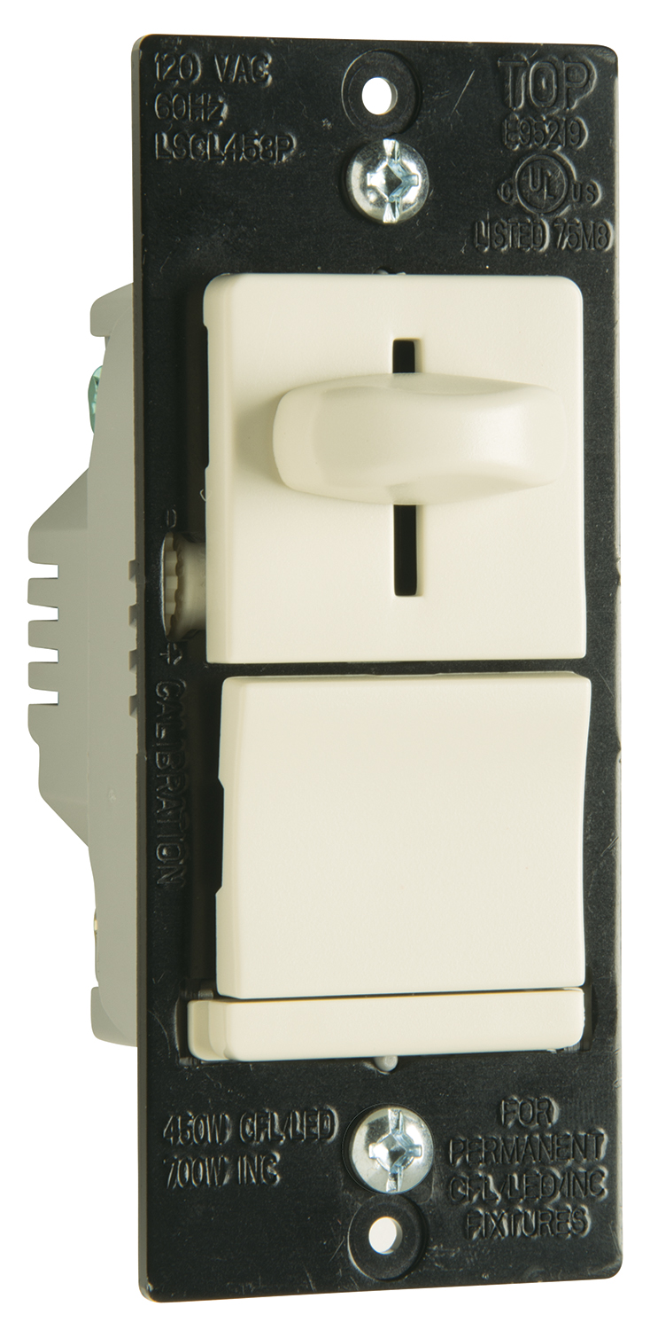 Product image for Pass & Seymour LSCL453PLA Incandescent/CFL/LED Long Slide Dimmer, Preset, 453Watt 120V - Light Almond
