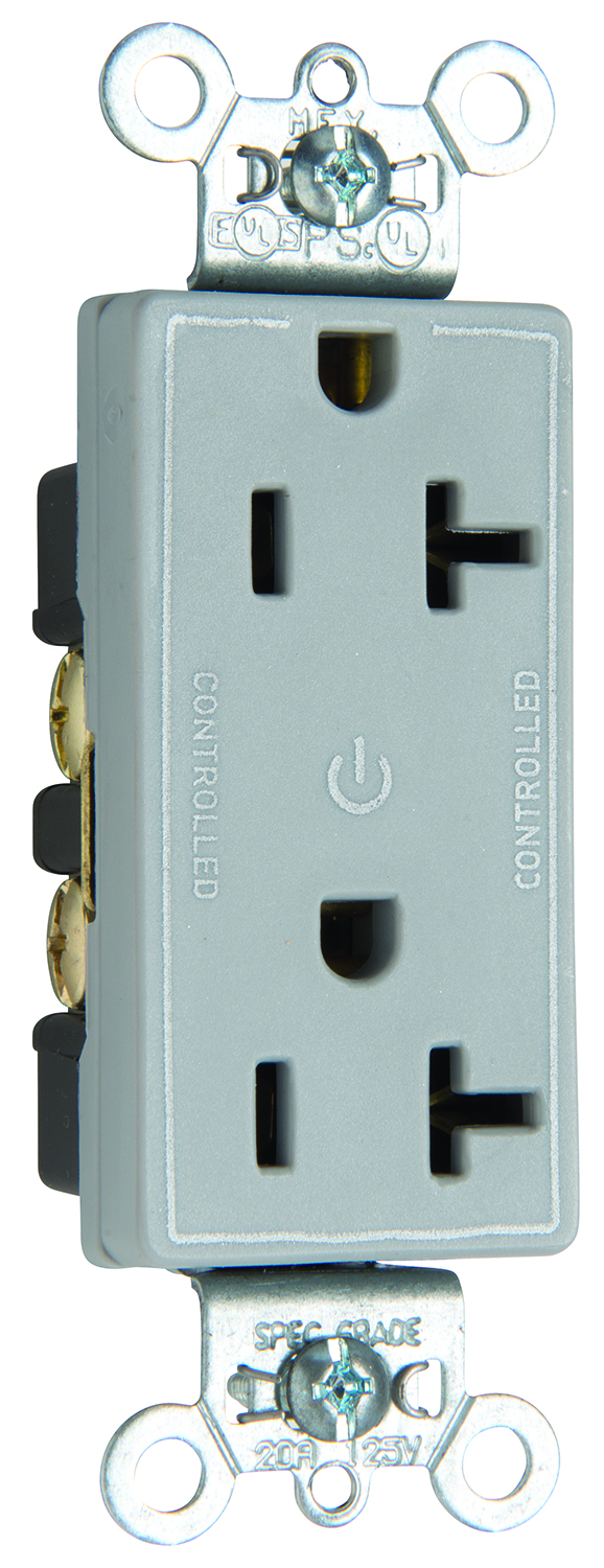 Product image for Pass & Seymour 26352-CDGRY 20A 125V Dual Controlled Plug Load Duplex Outlet Gray