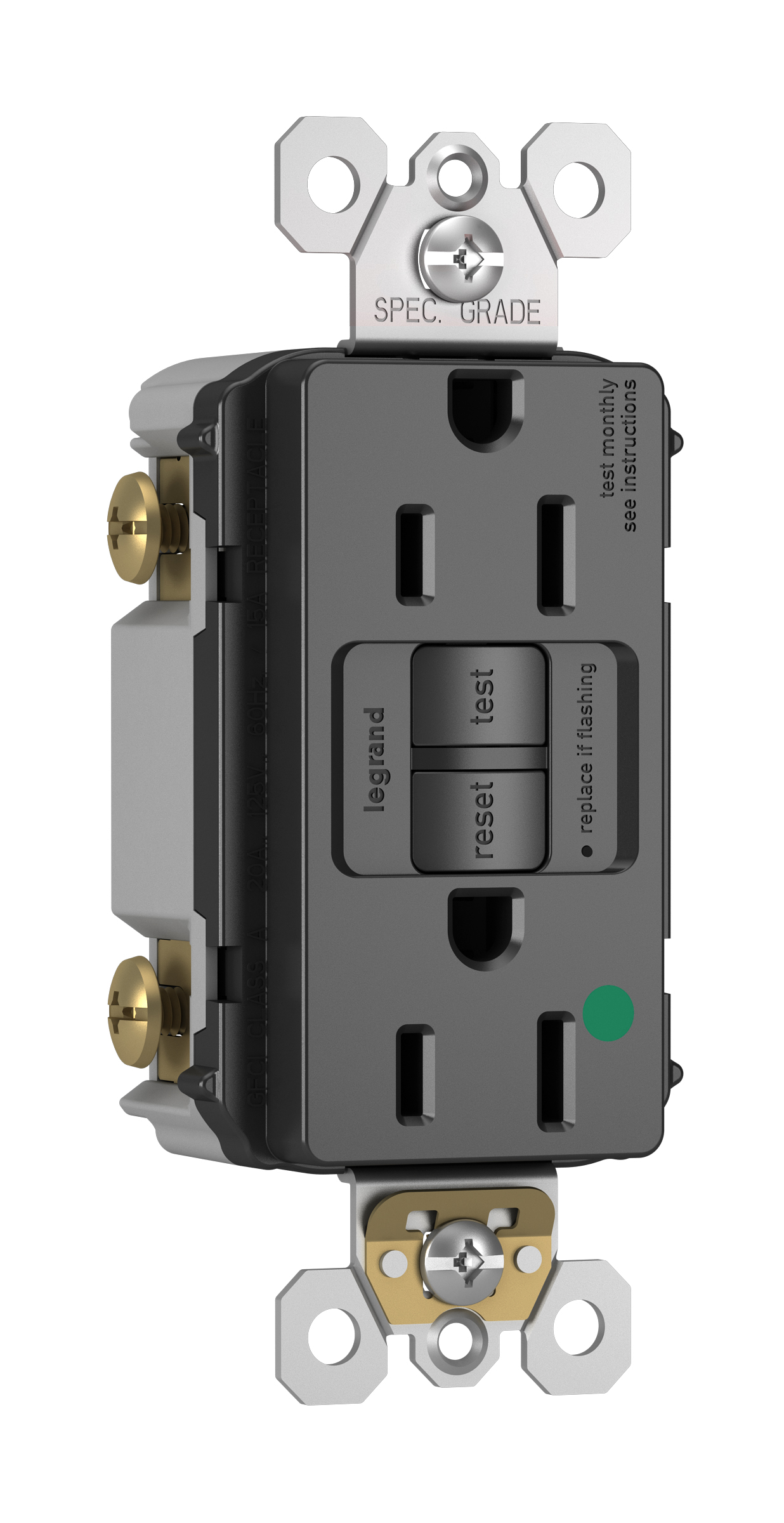 Product image for Pass & Seymour 1597-HGBK 15A 125V Self Test GFCI Hospital Grade Black