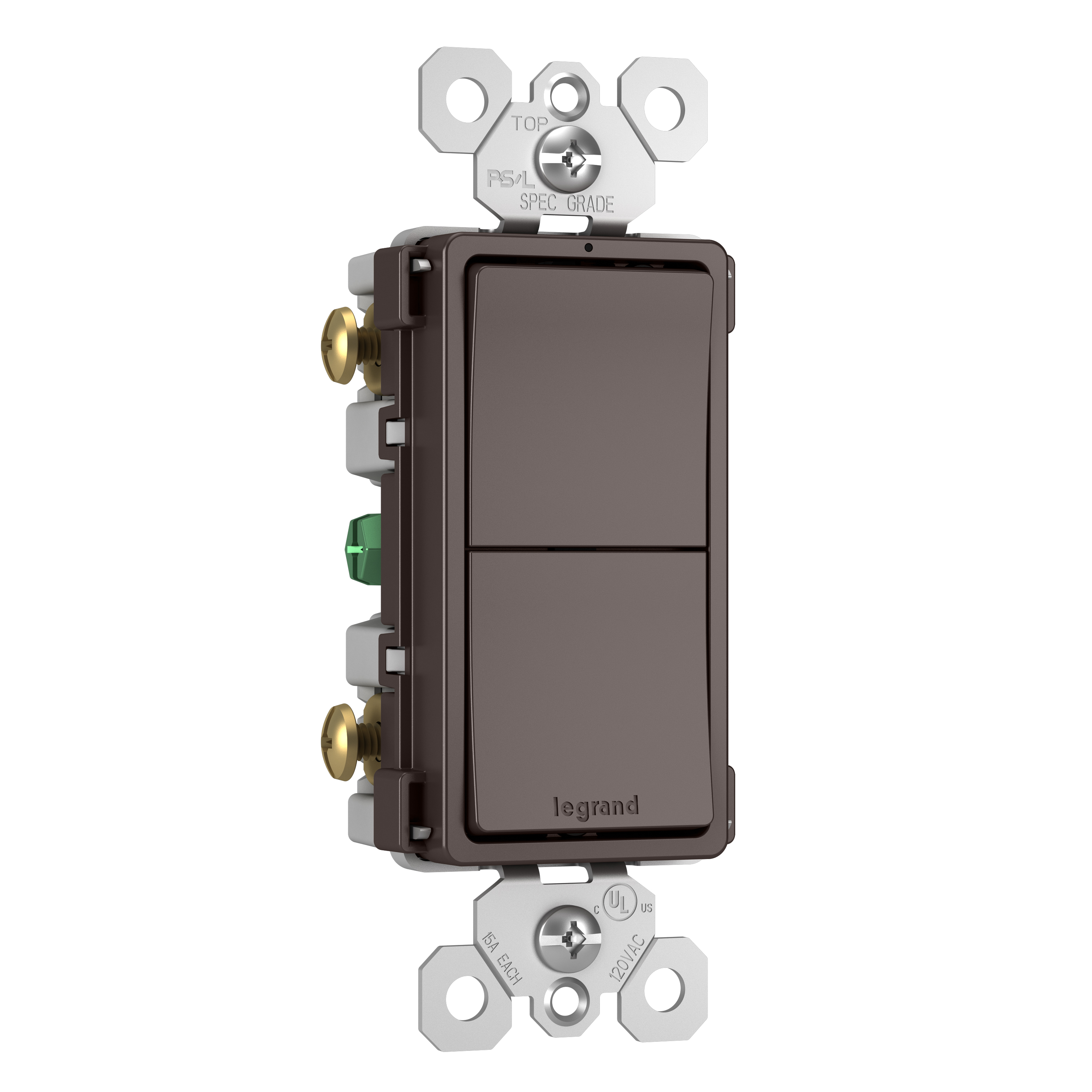 Product image for Pass & Seymour RCD11 Combination Device, Two Single Pole Switches, 15A 120V - Brown