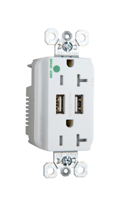 Product image for Pass & Seymour TR-8300HUSBW Hospital-Grade USB Charger with Tamper Resistant White 20 Amp Duplex Receptacles