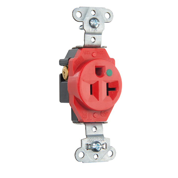 Product image for Pass & Seymour TR-8301RED 20A 125V Hospital Grade Single Receptacle, Tamper Resistant, Back & Side Wire - Red