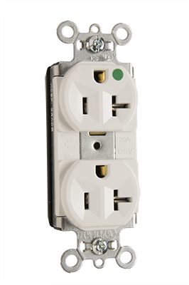 Product image for Pass & Seymour PT8300H-W PlugTail™ Hospital Grade Duplex Receptacle, 20A 125V - White